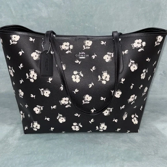 Coach Black and White Floral Tote Bag - Picture 1 of 15